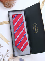 Red Stripes Woven Silk Necktie - TOSSIDO