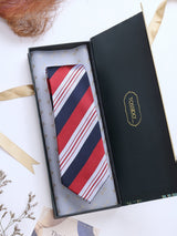 Red Stripes Woven Silk Necktie - TOSSIDO