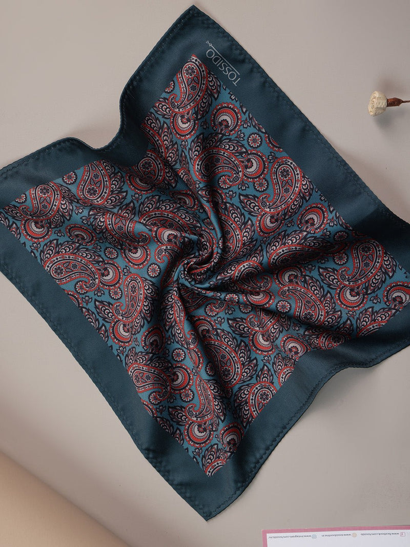 Red & Teal Paisley Pocket Square - TOSSIDO