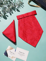 Red Tonal Paisley Woven Cravat & Pocket Square Set - TOSSIDO