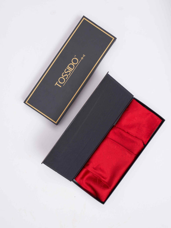 Red Woven Cravat & Pocket Square Set - TOSSIDO