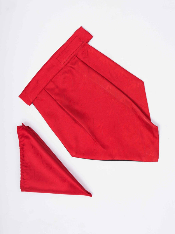 Red Woven Cravat & Pocket Square Set - TOSSIDO