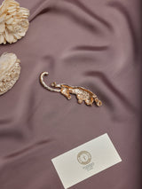 Rose Gold Crystal Prowling Leopard Brooch - TOSSIDO