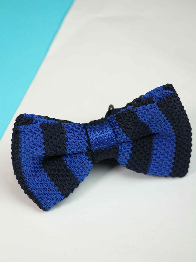 Royal Blue & Dark Blue Striped Knitted Bow Tie - TOSSIDO
