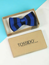 Royal Blue & Dark Blue Striped Knitted Bow Tie - TOSSIDO
