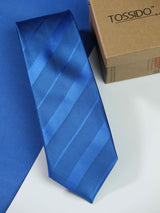 Royal Blue Stripe Woven Necktie - TOSSIDO
