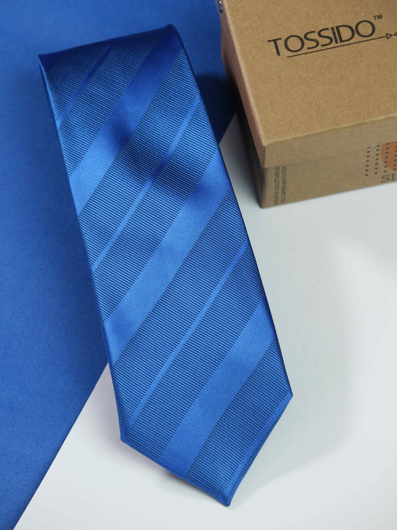 Royal Blue Stripe Woven Necktie - TOSSIDO