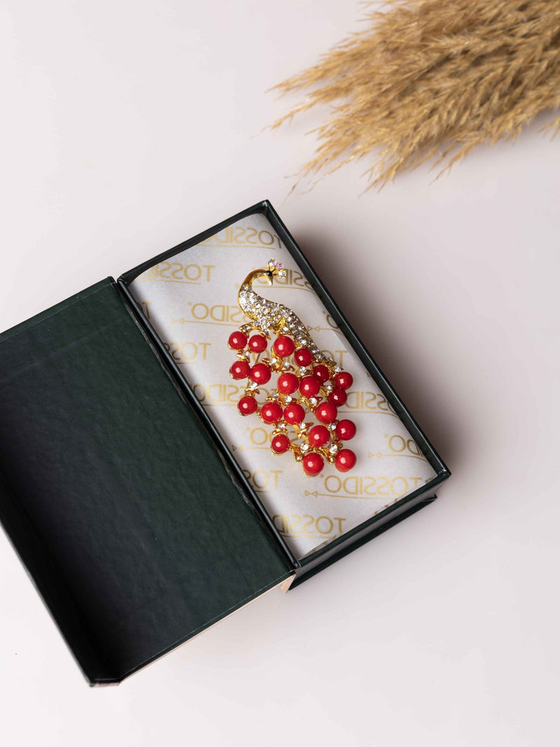 Ruby Peacock Plume Brooch - TOSSIDO