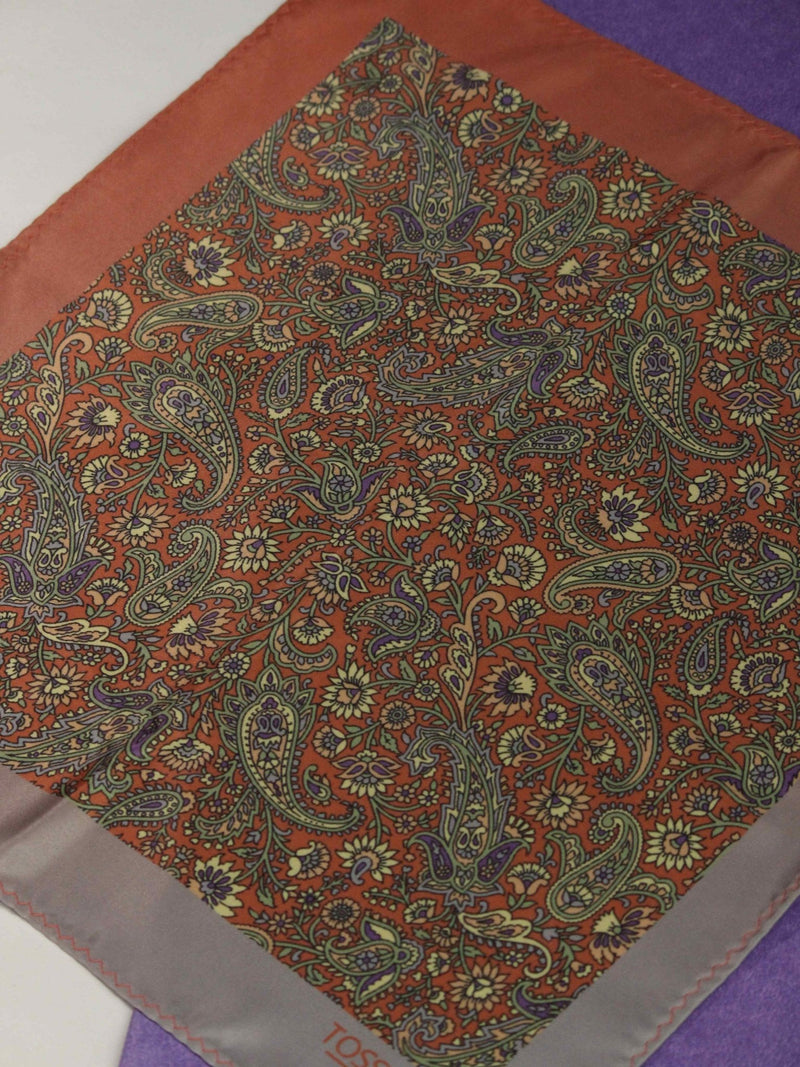 Rust Brown Paisley Pocket Square - TOSSIDO