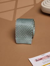 Sage Green Solid Silk Knitted Necktie - TOSSIDO