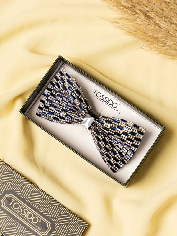 Sapphire Gleam Beaded Bowtie - TOSSIDO