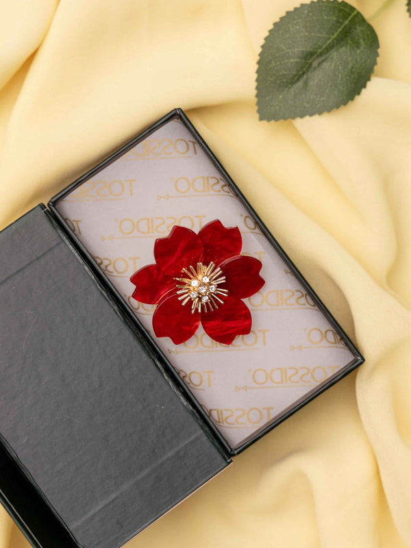 Scarlet Blossom Crystal Brooch - TOSSIDO