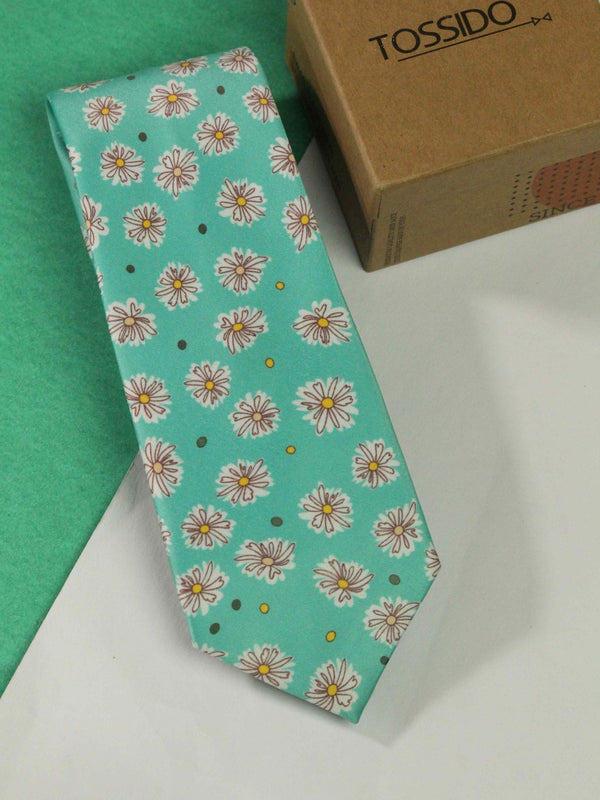 Sea Green Floral Necktie - TOSSIDO