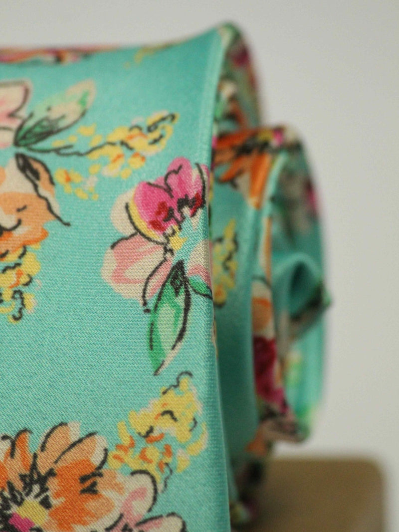 Sea Green Floral Printed Necktie - TOSSIDO