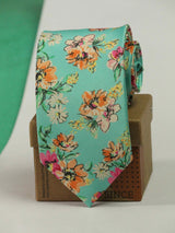 Sea Green Floral Printed Necktie - TOSSIDO