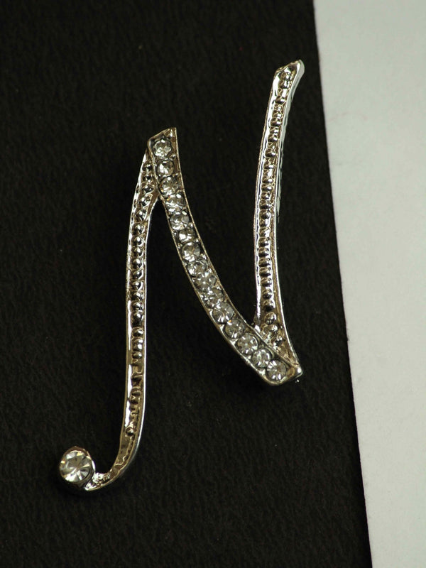 Silver Alphabet N Brooch - TOSSIDO
