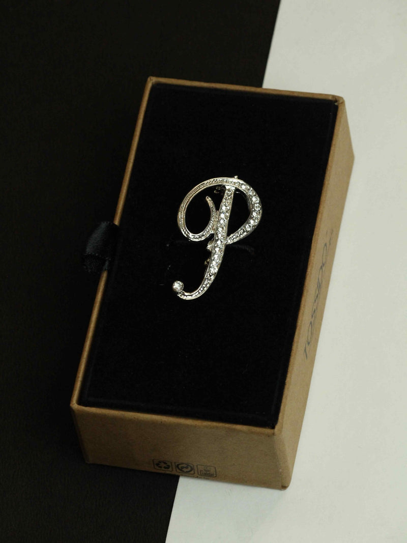 Silver Alphabet P Brooch - TOSSIDO