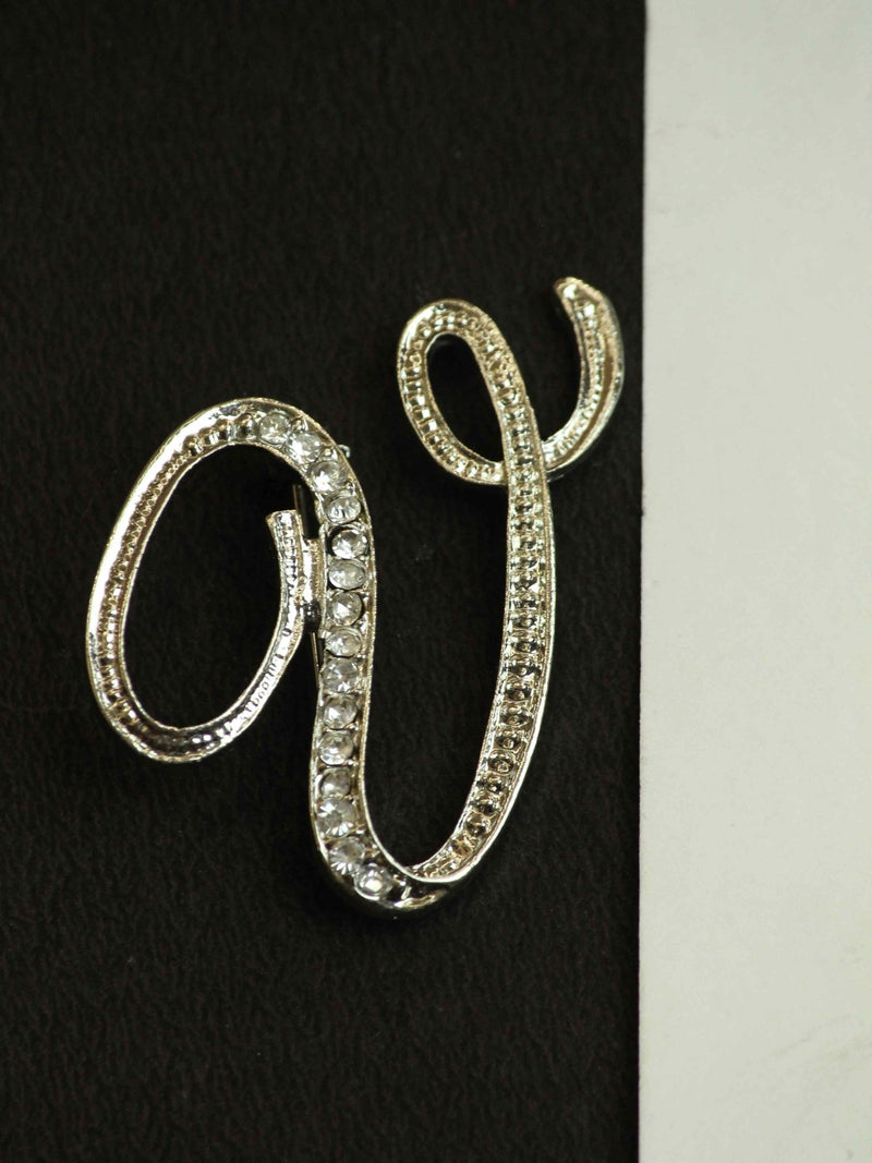 Silver Alphabet V Brooch - TOSSIDO