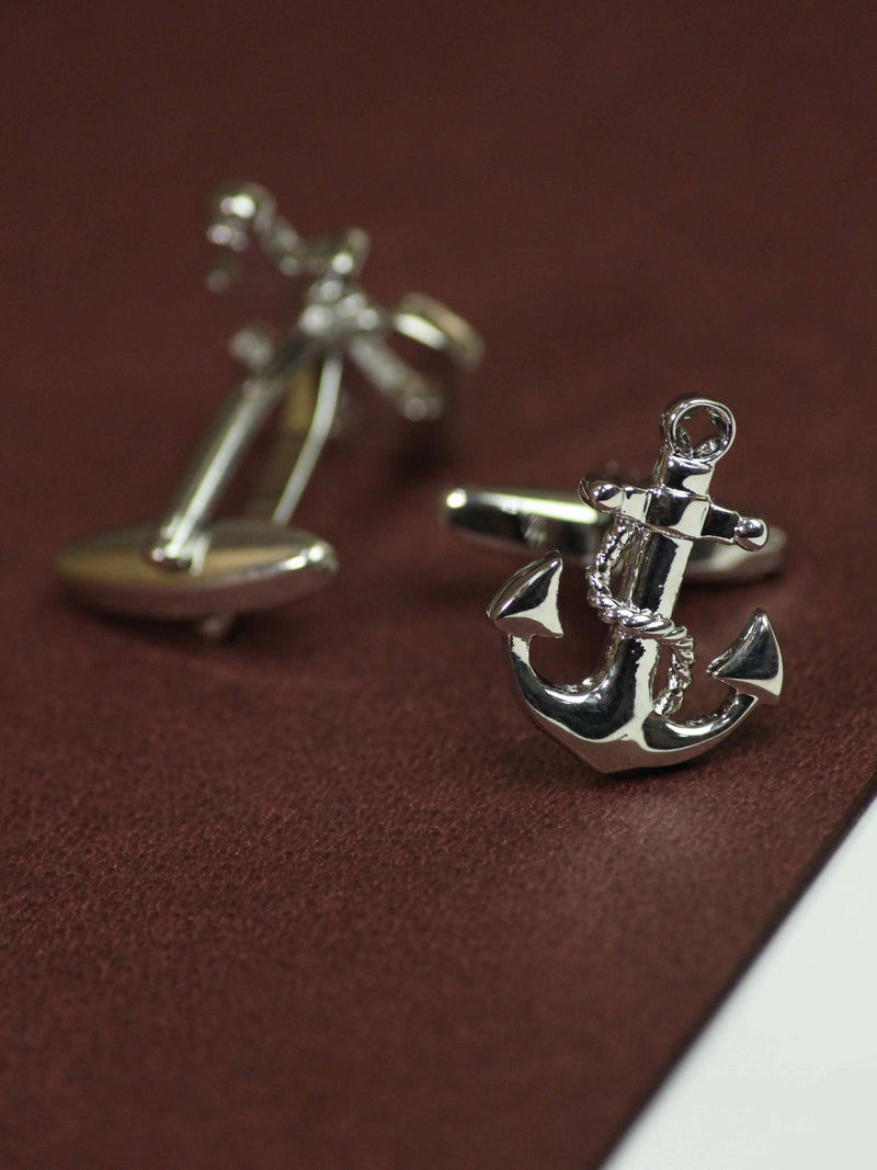 Silver Anchor Cufflinks - TOSSIDO