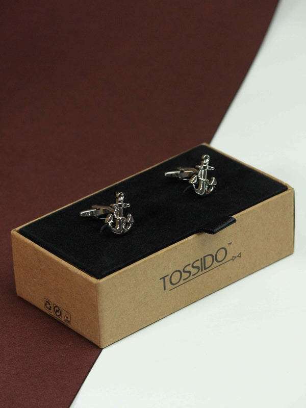 Silver Anchor Cufflinks - TOSSIDO