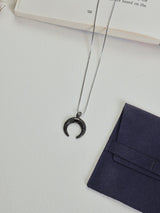 Silver Black Stone Crescent Horn Pendant Necklace - TOSSIDO