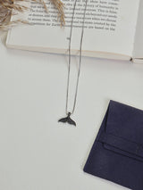 Silver Black Stone Whale Tail Pendant Necklace - TOSSIDO