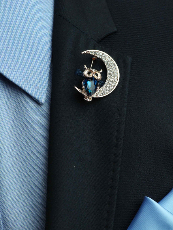 Silver & Blue Owl Brooch - TOSSIDO