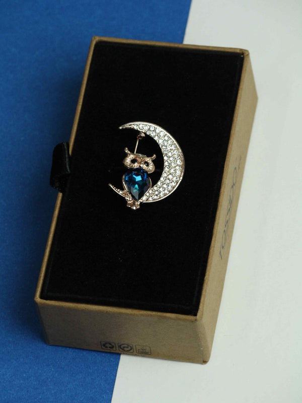 Silver & Blue Owl Brooch - TOSSIDO