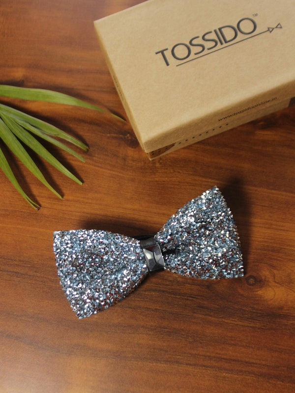 Silver & Blue Rhinestone Bowtie - TOSSIDO