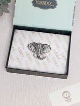 Silver Crystal Elephant Head Brooch - TOSSIDO