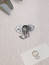 Silver Crystal Elephant Head Brooch - TOSSIDO