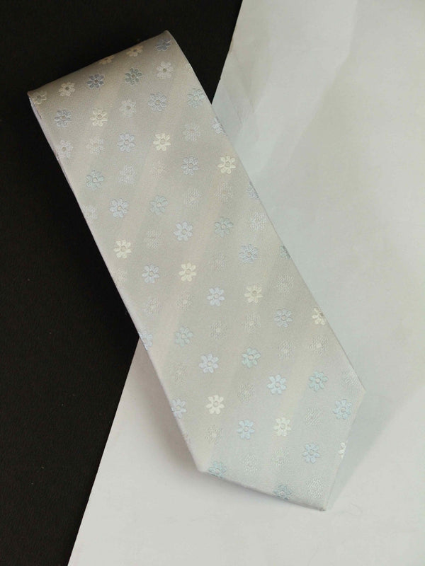 Silver Floral Woven Silk Necktie - TOSSIDO