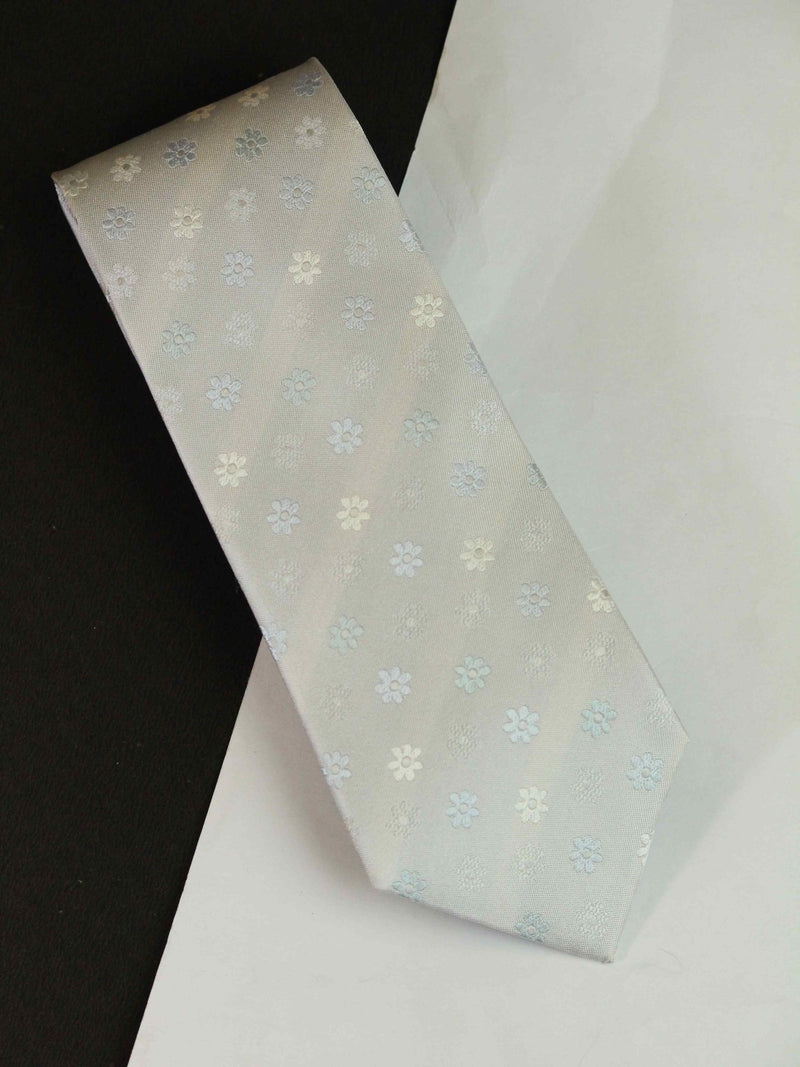 Silver Floral Woven Silk Necktie - TOSSIDO