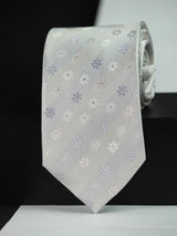 Silver Floral Woven Silk Necktie - TOSSIDO