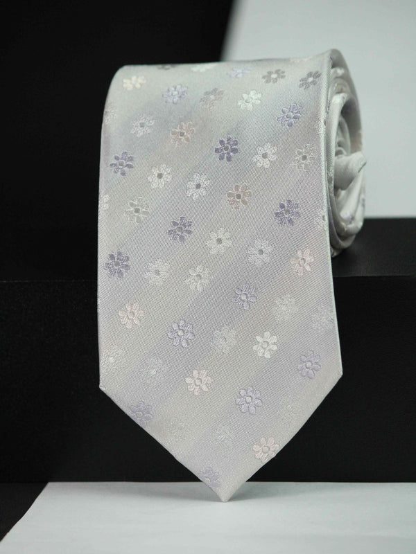 Silver Floral Woven Silk Necktie - TOSSIDO