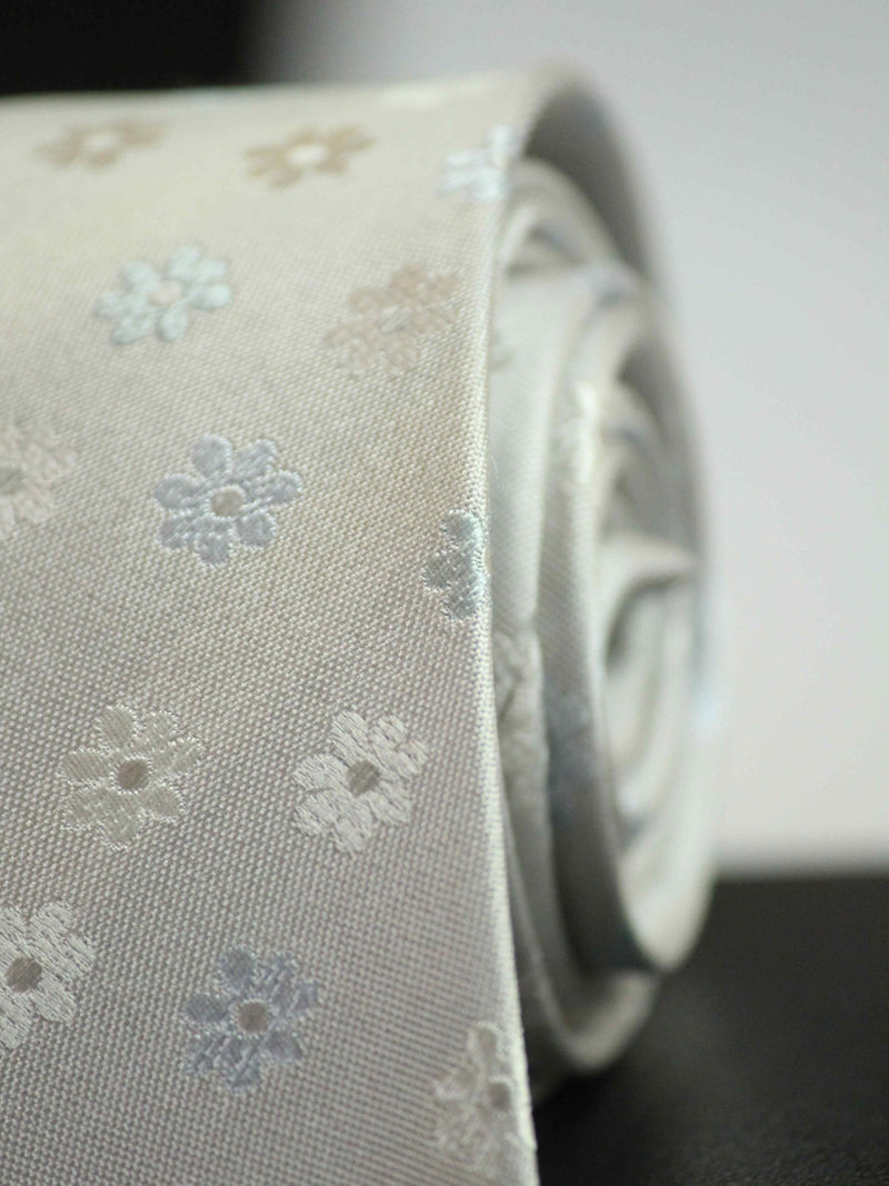 Silver Floral Woven Silk Necktie - TOSSIDO