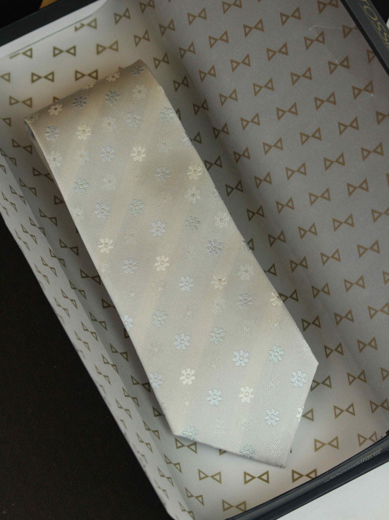 Silver Floral Woven Silk Necktie - TOSSIDO