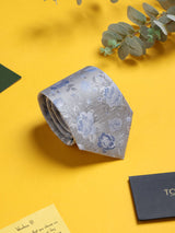 Silver Floral Woven Silk Necktie - TOSSIDO