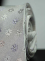 Silver Floral Woven Silk Necktie - TOSSIDO