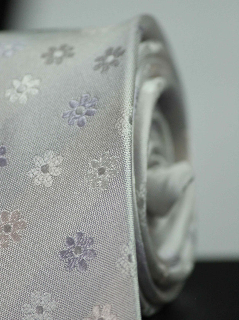 Silver Floral Woven Silk Necktie - TOSSIDO