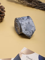 Silver Floral Woven Silk Necktie - TOSSIDO
