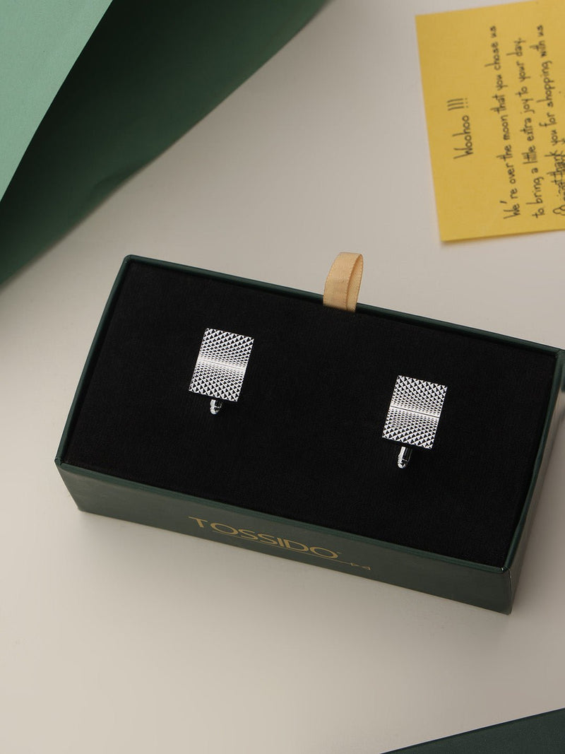 Silver Geometric Cufflinks - TOSSIDO