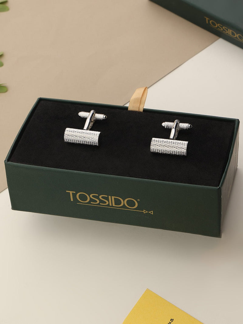 Silver Geometric Cufflinks - TOSSIDO