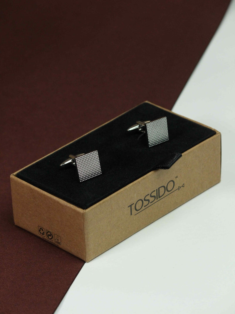 Silver Geometric Cufflinks - TOSSIDO