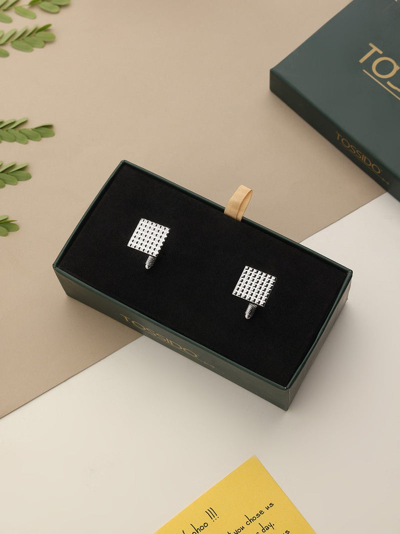 Silver Geometric Cufflinks - TOSSIDO