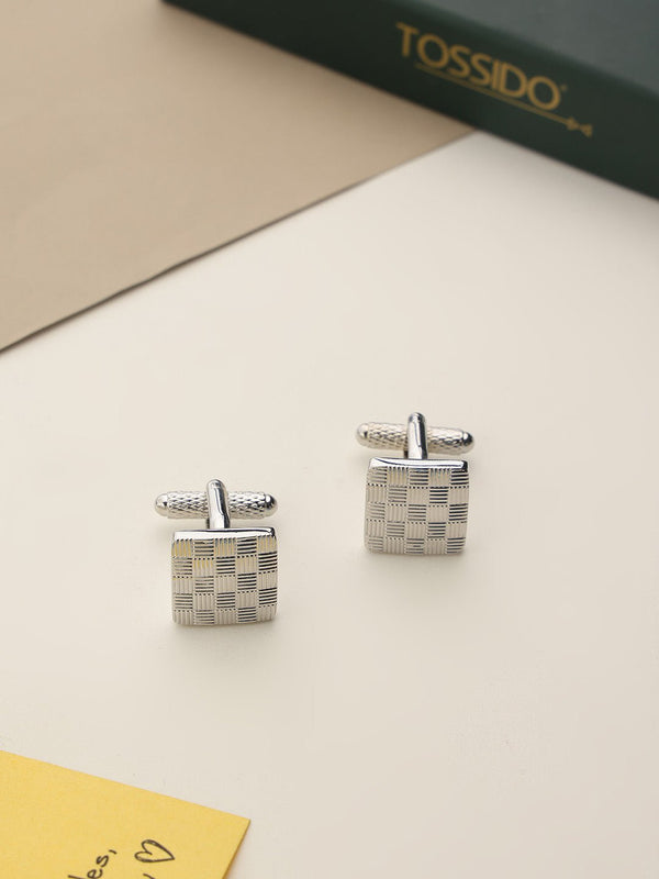 Silver Geometric Cufflinks - TOSSIDO