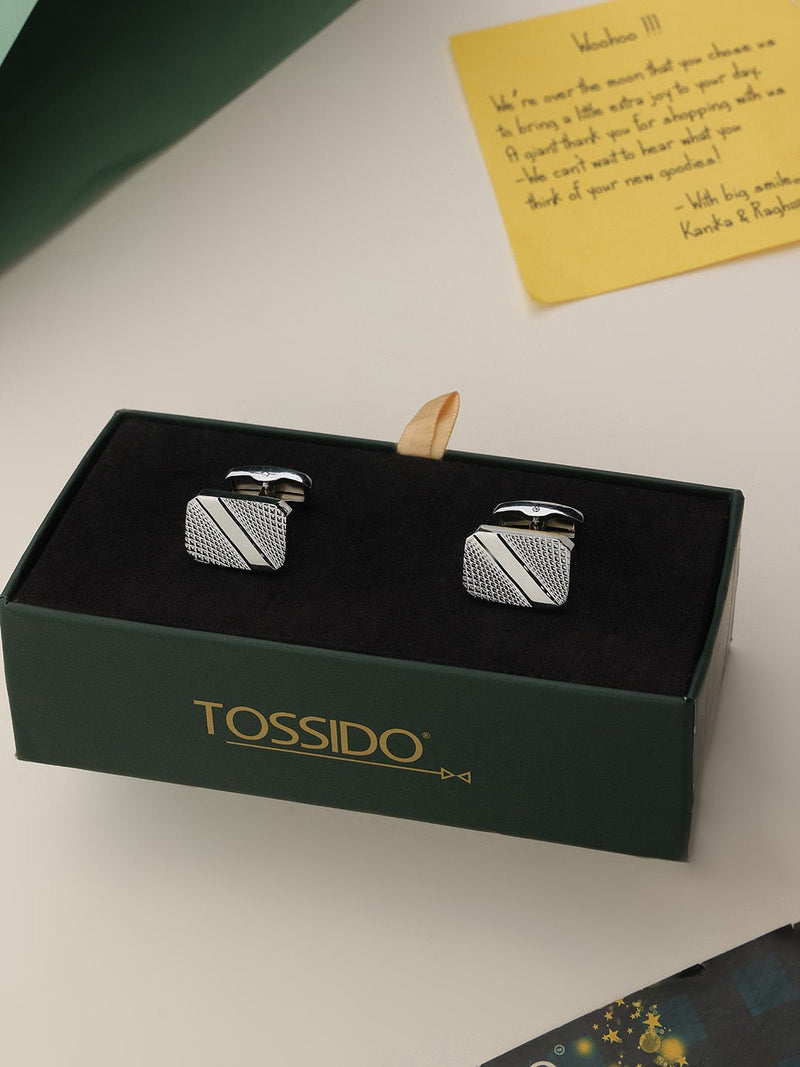 Silver Geometric Cufflinks - TOSSIDO
