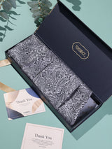 Silver Grey Swirl Paisley Woven Cravat & Pocket Square Set - TOSSIDO