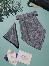 Silver Grey Swirl Paisley Woven Cravat & Pocket Square Set - TOSSIDO