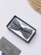 Silver Grid Studded Bowtie Brooch - TOSSIDO